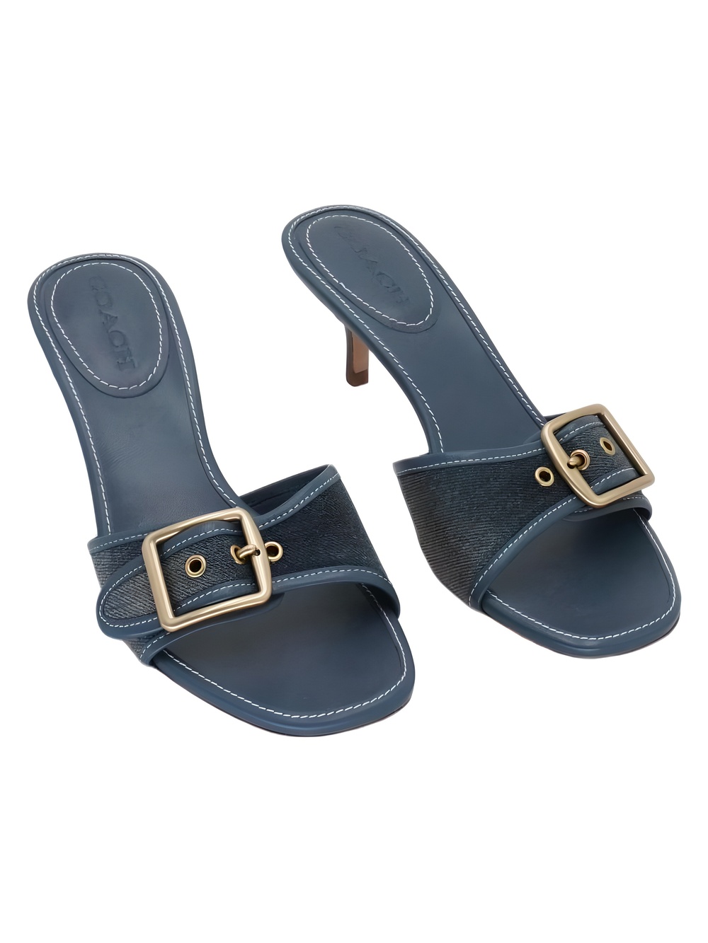 COACH Margot Loved Denim Dark Indigo Buckle Slide Sandals Size 8.5B